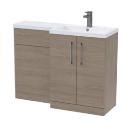 Balterley Right-Hand Bathroom Vanity And Wc Unit Combination With Basin - 1100mm - Woodgrain Mid Oak With Brushed Pewter Handles - thumbnail 1