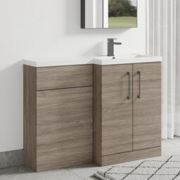 Balterley Right-Hand Bathroom Vanity And Wc Unit Combination With Basin - 1100mm - Woodgrain Mid Oak With Brushed Pewter Handles - thumbnail 4
