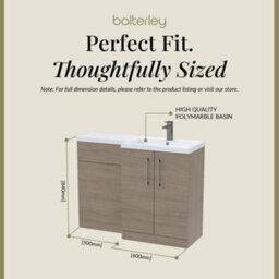 Balterley Right-Hand Bathroom Vanity And Wc Unit Combination With Basin - 1100mm - Woodgrain Mid Oak With Brushed Pewter Handles - thumbnail 5