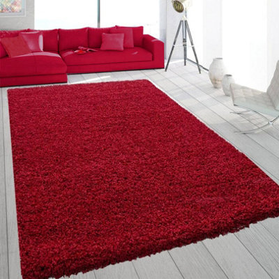 Sasons Soft Shaggy Rug, Thick Pile Non-Shedding Modern Carpet For Living Room, Bedroom & Lounge Luxury Plain Design (Red 60X110Cm) - image 1