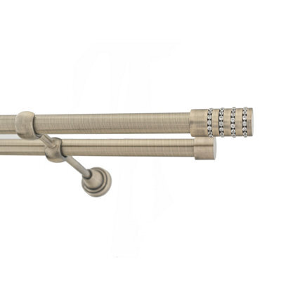 Toolty Double Metal Curtain Pole 19/19mm With Finials Rod Classic Brackets Roseti 290Cm Antique Brass