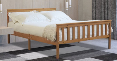 Save On Goods UK 4Ft6 Double Oak Finish Wood Wooden Bed Frame, Pine Wood Oak Wood Finish Bedstead - image 1