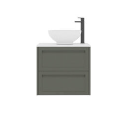 Royal Bathrooms Royal Bathroom Elmore 600mm Matt Green Wall Mounted Bathroom Vanity Unit 2 Drawer Plain White Worktop With Breeze Basin - thumbnail 7