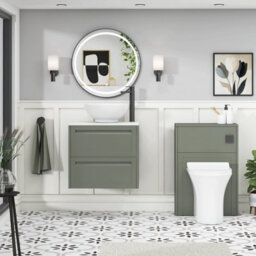 Royal Bathrooms Royal Bathroom Elmore 600mm Matt Green Wall Mounted Bathroom Vanity Unit 2 Drawer Plain White Worktop With Breeze Basin - thumbnail 5