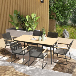 Outsunny 6 Seater Garden Dining Set With Cushions Rattan Backrest, Natural - thumbnail 1