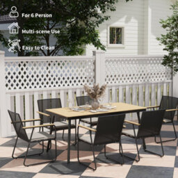 Outsunny 6 Seater Garden Dining Set With Cushions Rattan Backrest, Natural - thumbnail 6