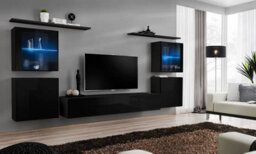 Arte Switch Xiv Black Gloss Entertainment Unit For Tvs Up To 75 Inch - Sleek Wall Display With Blue Led Illumination