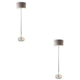 Loops Sophisticated 2 Pack Of 1500mm Tall Floor Lamps In Bright Nickel And Charcoal Fabric - thumbnail 1