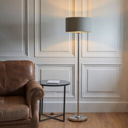 Loops Sophisticated 2 Pack Of 1500mm Tall Floor Lamps In Bright Nickel And Charcoal Fabric - thumbnail 2