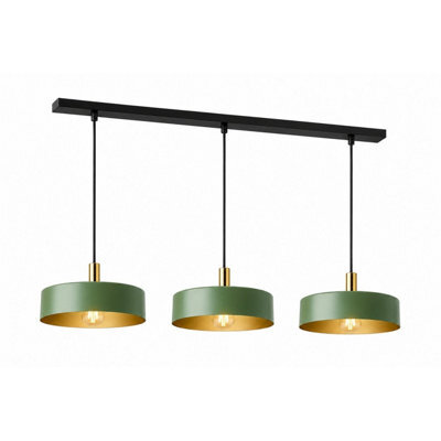 Luminosa Lighting Luminosa Haki Bar Pendant Ceiling Light Green, Gold 3X E27 - image 1