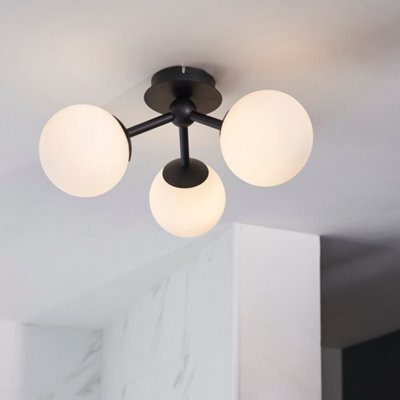 Anson Lighting Frio Matt Black With Matt White Glass Shade Contemporary 3 Light Semi Flush Bathroom Light - image 1