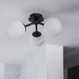 Anson Lighting Frio Matt Black With Matt White Glass Shade Contemporary 3 Light Semi Flush Bathroom Light - thumbnail 5