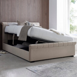 Ascot Natural Stone Upholstered Sleigh Ottoman - Double Bed Frame Only - thumbnail 2
