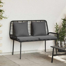 Walplus Garden Bench Black And Anthracite Poly Rattan And Steel - thumbnail 1