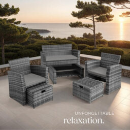 Tectake Garden Furniture Set Modena- Sofa With Storage, Armchairs, Stools, Coffee Table - Grey - thumbnail 8