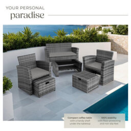 Tectake Garden Furniture Set Modena- Sofa With Storage, Armchairs, Stools, Coffee Table - Grey - thumbnail 4