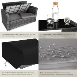 Tectake Garden Furniture Set Modena- Sofa With Storage, Armchairs, Stools, Coffee Table - Grey - thumbnail 5
