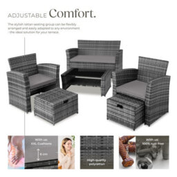 Tectake Garden Furniture Set Modena- Sofa With Storage, Armchairs, Stools, Coffee Table - Grey - thumbnail 3