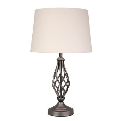 Lighting Supermarket Queenswood Classic Twist Table Lamp With Ivory Linen Drum Shade - Grey Pewter - image 1