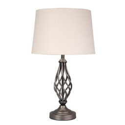 Lighting Supermarket Queenswood Classic Twist Table Lamp With Ivory Linen Drum Shade - Grey Pewter - thumbnail 1