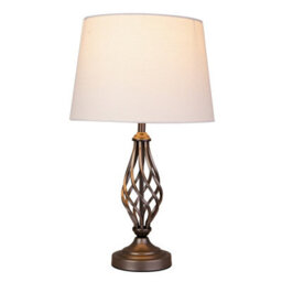 Lighting Supermarket Queenswood Classic Twist Table Lamp With Ivory Linen Drum Shade - Grey Pewter - thumbnail 2