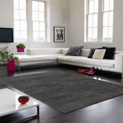 Charcoal Shaggy Modern Plain Easy To Clean Rug For Dining Room Bed Room And Living Room-80Cm X 150Cm - image 1
