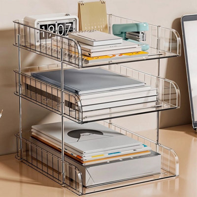 3 Tier Clear Stackable Filing Tray A4 Letter Paper Desk Document Organiser - image 1