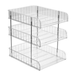 3  Tier Clear Stackable Filing Tray A4 Letter Paper Desk Document Organiser - thumbnail 3