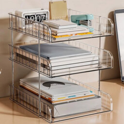 3  Tier Clear Stackable Filing Tray A4 Letter Paper Desk Document Organiser - thumbnail 1