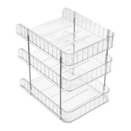 3  Tier Clear Stackable Filing Tray A4 Letter Paper Desk Document Organiser - thumbnail 2
