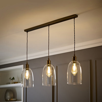 Valuelights Kira Glass Dome 3 Drop Bar Brushed Brass Diner Ceiling Pendant Light - image 1