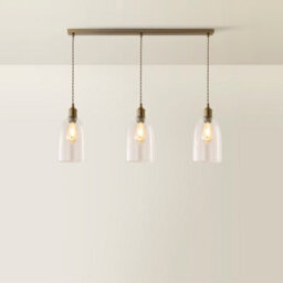 Valuelights Kira Glass Dome 3 Drop Bar Brushed Brass Diner Ceiling Pendant Light - thumbnail 3
