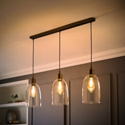 Valuelights Kira Glass Dome 3 Drop Bar Brushed Brass Diner Ceiling Pendant Light - thumbnail 2