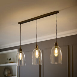Valuelights Kira Glass Dome 3 Drop Bar Brushed Brass Diner Ceiling Pendant Light - thumbnail 1