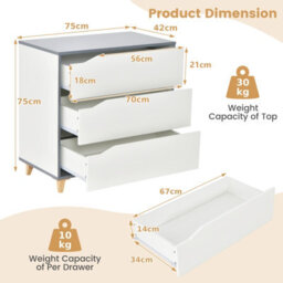 Costway 3-Drawer Chest Storage Cabinet Dresser Freestanding Organizer Anti-Tripping - thumbnail 2
