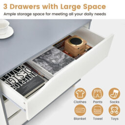 Costway 3-Drawer Chest Storage Cabinet Dresser Freestanding Organizer Anti-Tripping - thumbnail 6