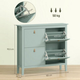 Homcom 4 Drawer Shoe Cabinet With Flip Doors For Hallway, Entryway, Green - thumbnail 3