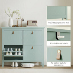 Homcom 4 Drawer Shoe Cabinet With Flip Doors For Hallway, Entryway, Green - thumbnail 7