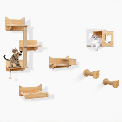Costway 6Pcs Cat Wall Furniture Set Kitten Wall Mounted Shelves W/hammock - image 1