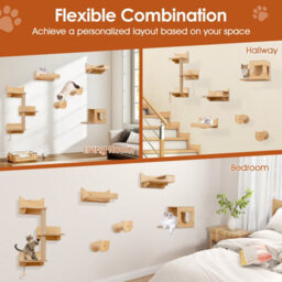 Costway 6Pcs Cat Wall Furniture Set Kitten Wall Mounted Shelves W/hammock - thumbnail 7