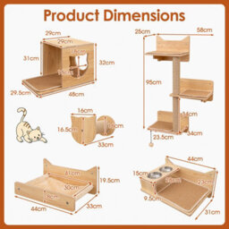 Costway 6Pcs Cat Wall Furniture Set Kitten Wall Mounted Shelves W/hammock - thumbnail 2
