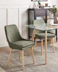 Beliani Set Of 2 Dining Chairs Melfort Fabric Dark Green - thumbnail 2