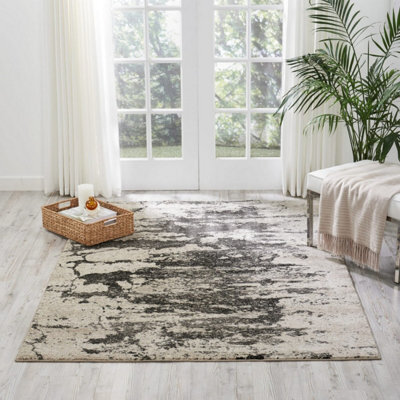 Ivory/grey Luxurious Modern Abstract Easy To Clean Rug For Bedroom & Living Room-117Cm X 178Cm