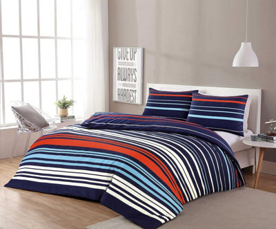 Homes & Linen Pedro Multi Colour Lines Printed Easy Care Polycotton Reversible Duvet Cover Bedding Set