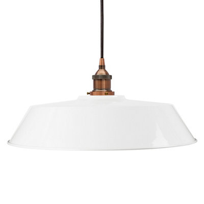 White Large Chancery Painted Dome Pendant Light With Antique Copper Lamp Holder And Black Round Cable - Se Home - image 1