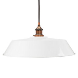 White Large Chancery Painted Dome Pendant Light With Antique Copper Lamp Holder And Black Round Cable - Se Home - thumbnail 1