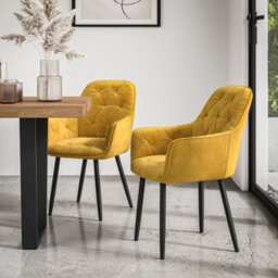 More4Homes Set Of 6 Anika Modern Velvet Dining Chair Padded Seat Metal Legs Kitchen (Mustard)