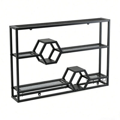 120Cm 3 Tier Wall Mounted Wine Rack Glass Holder - image 1