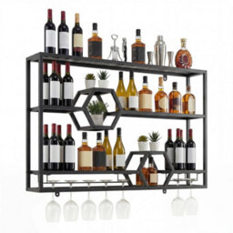 120Cm 3 Tier Wall Mounted Wine Rack Glass Holder - thumbnail 3