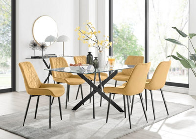 Furniturebox Uk Leonardo Black Leg Glass Dining Table & 6 Mustard Pesaro Black Leg Chairs - image 1